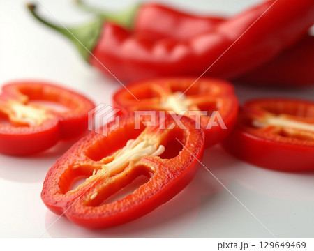 Fresh and Juicy Close Up Red Chili Pepper Food Still Life 129649469
