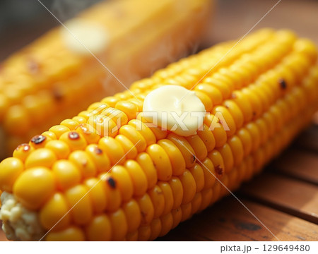 Delicious Grilled Sweet Corn on the Cob with Melting Butter 129649480