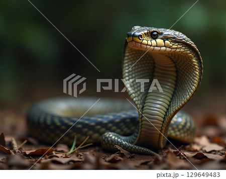 Majestic Cobra with Detailed Scales and Hood Posing in Nature Habitat 129649483