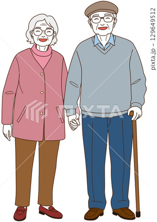 なかよし手つなぎ老夫婦03 129649512