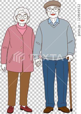なかよし手つなぎ老夫婦03 129649512
