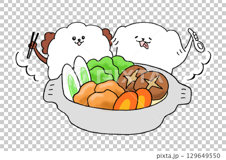 Dogs around a hotpot 129649550