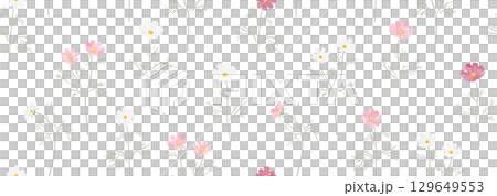 Seamless pattern of three-colored cosmos flowers in watercolor style 129649553