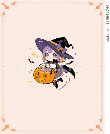 ハロウィンのかわいいフレーム 129649744