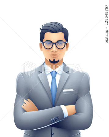 Labor Union Lawyer A young Hispanic man, 30-35 years old, with short black hair, wearing glasses and a tailored suit 129649767