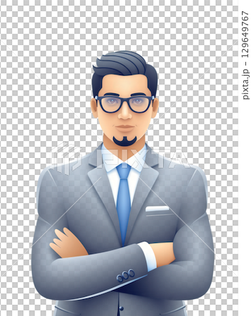 Labor Union Lawyer A young Hispanic man, 30-35 years old, with short black hair, wearing glasses and a tailored suit 129649767