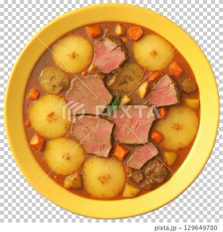 Bograc - A traditional Slovenian stew made with three types of meat (usually pork, beef, and venison), paprika, onions, 129649780