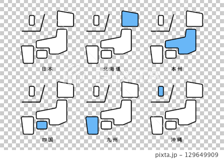 Japan map material with each region colored 129649909