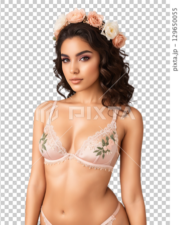 A dreamy bridal lingerie set in blush pink with intricate hand-embroidery of micropearls and tourmaline stones. The bralette features fine 129650055