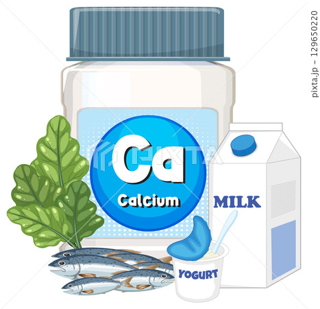 Calcium Sources Including Dairy, Leafy Greens, and Fish Calcium Sources Including Dairy, Leafy Greens, and Fish 129650220