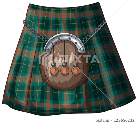 Traditional Scottish Kilt with Fur Sporran Illustration 129650232