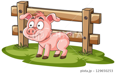 Cheerful Piglet in a Farmyard Setting 129650253