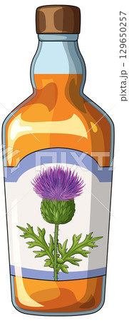Whisky Bottle with Thistle Label Vector Illustration 129650257