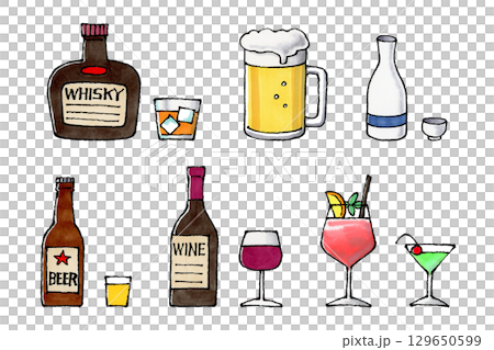 酒精套裝手繪插圖 129650599