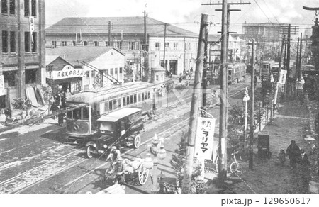 古写真　1924-1927年　東京　銀座中央通りの松坂屋銀座店前 129650617