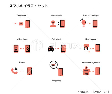 スマホサービスのイラストアイコンセット 装飾 飾り マーク スマホサービスのイラストアイコンセット 装飾 飾り マーク 129650781