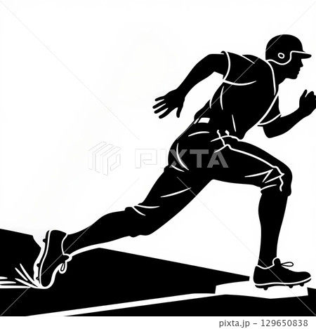 ベースランニング中の野球選手のシルエット 129650838