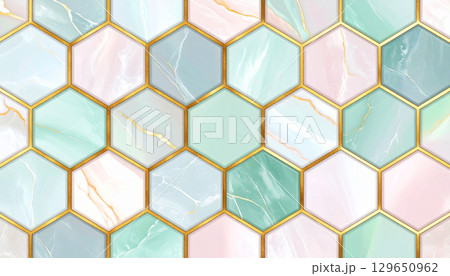 カラフルな大理石テクスチャーの六角形タイルの背景 129650962