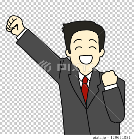 A businessman who is happy with a fist pump A businessman who is happy with a fist pump 129651081