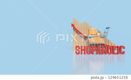 The Shopping Cart and Box for shopaholic concept 3d Rendering. 129651258