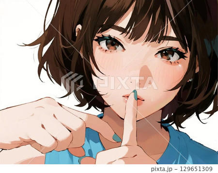 指を唇に当ている女性 129651309