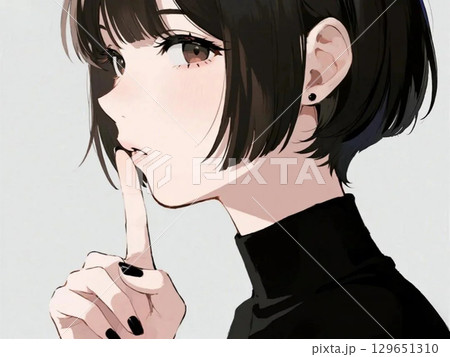 指を唇に当ている女性 指を唇に当ている女性 129651310