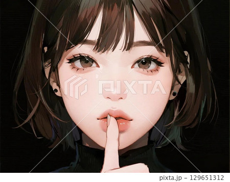 指を唇に当ている女性 指を唇に当ている女性 129651312