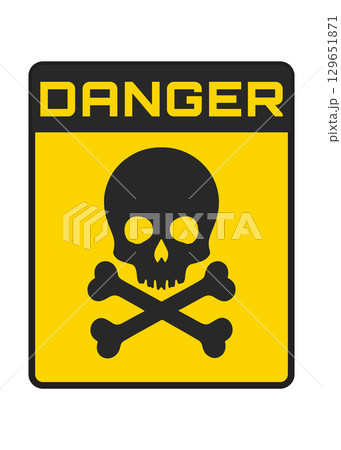 Warning yellow road sign with skull and crossed bones 129651871