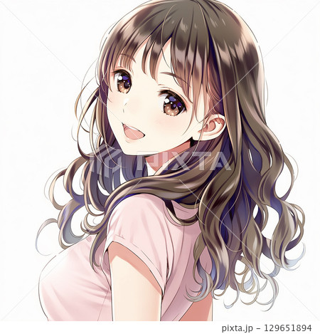 振り向く女性（アニメ調） 129651894