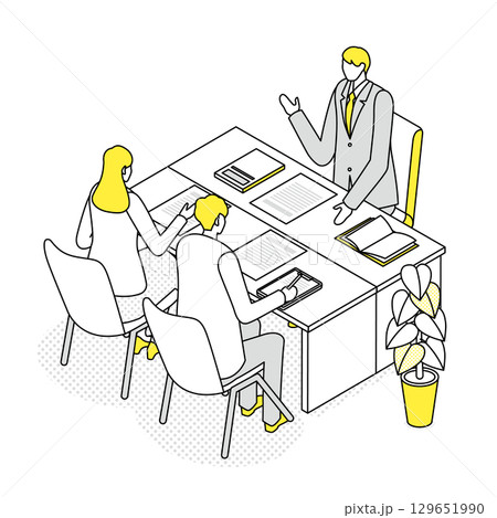 営業マンが顧客に説明しているシーンイラスト 129651990