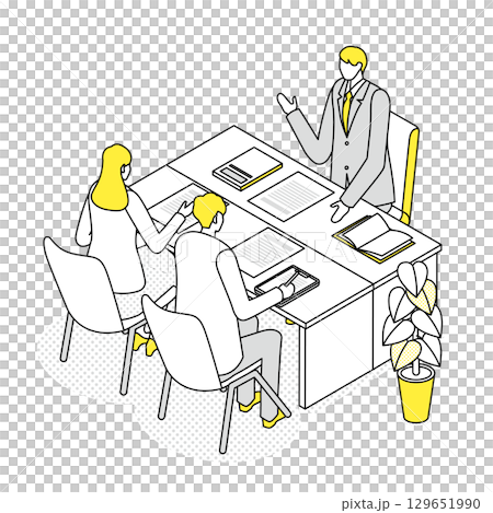 営業マンが顧客に説明しているシーンイラスト 129651990