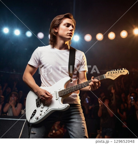 白いTシャツのギタリスト 129652048