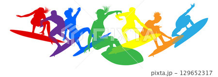 Surfer Surfboard Surfers Male Female Silhouettes 129652317