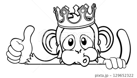 Monkey King Crown Cartoon Animal Thumbs Up Sign 129652322