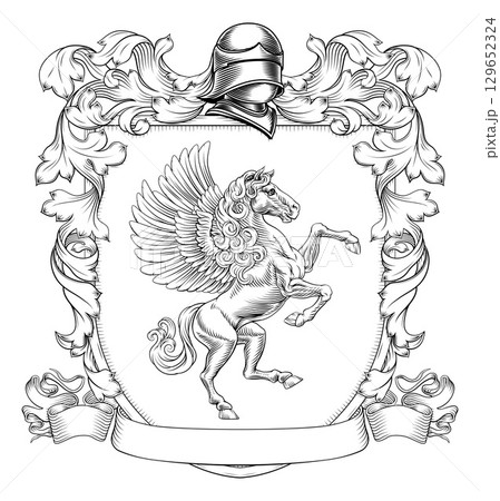 Coat of Arms Crest Pegasus Heraldic Knight Shield 129652324