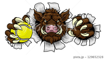 Boar Wild Hog Razorback Warthog Pig Tennis Mascot Boar Wild Hog Razorback Warthog Pig Tennis Mascot 129652328