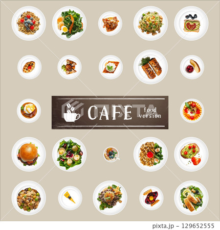 おしゃれカフェのフードセット 129652555