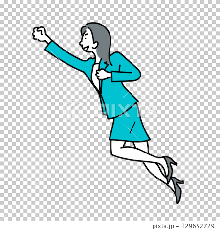 イラスト素材: 成功を喜び拳を突き上げる女性ビジネスマンのベクター 129652729
