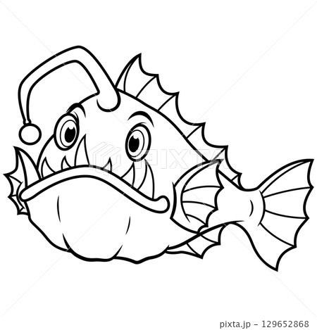 Angler fish cartoon line art 129652868