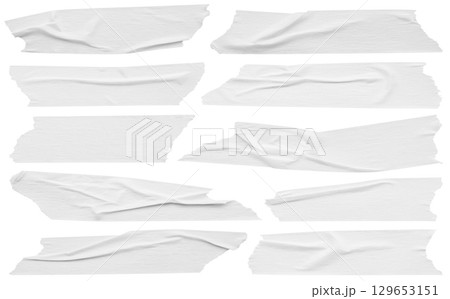 White adhesive paper tape set isolated on white background White adhesive paper tape set isolated on white background 129653151