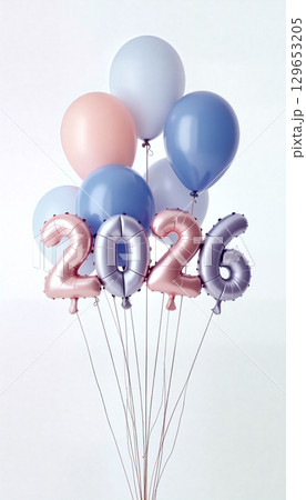 Bunch of colorful balloons forming the number 2026 for new year celebration Bunch of colorful balloons forming the number 2026 for new year celebration 129653205
