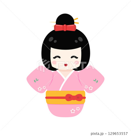 Illustration of a Traditional Kokeshi Doll 129653557