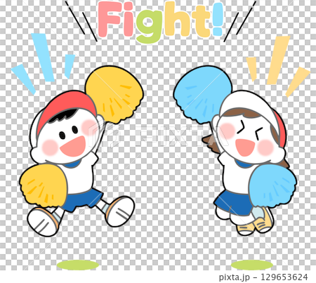 運動会　元気に応援する子ども達のイメージイラスト 129653624