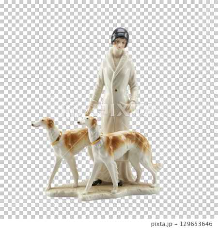 Porcelain figurine of an art deco lady with two borzoi dogs a classic vintage statuette 129653646