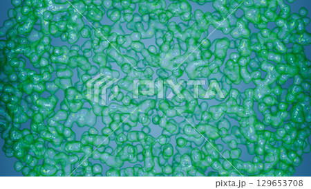 Cluster Of Bubble Virus Spheres, 3D illustration of virus-inspired spheres clustered in a cosmic void. Perfect for striking biotech or futuristic art visuals. 129653708