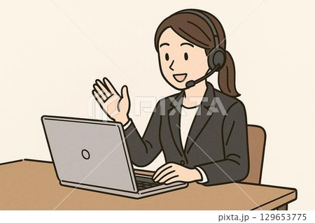 PCで会話を行う女性 129653775