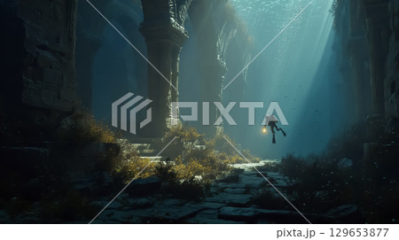 洞窟へ向かうダイバー 洞窟へ向かうダイバー 129653877