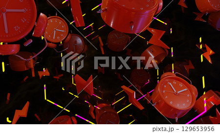 Abstract Alarm Clock In Night, 3D illustration of an abstract alarm clock, with Alarm Clock forms edges evoke times fluidity, Perfect for artistic expression. Abstract Alarm Clock In Night, 3D illustration of an abstract alarm clock, with Alarm Clock forms edges evoke times fluidity, Perfect for artistic expression. 129653956