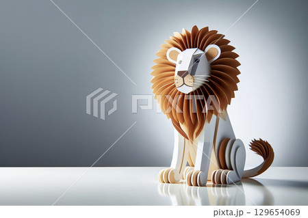 a paper lion sitting on a white surface, cardboard, fan art, 129654069