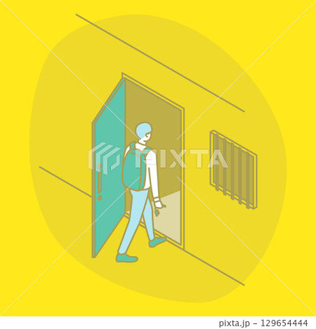 一人暮らしをする学生・社会人のイラスト 129654444